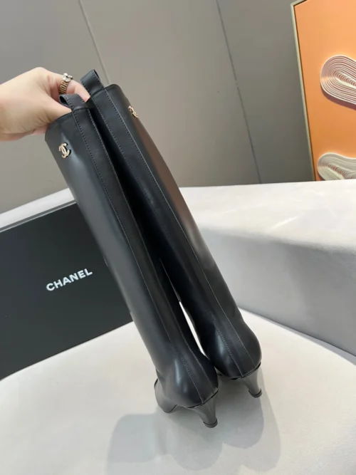 Chanel All Black Lambskin Boots Style 0056