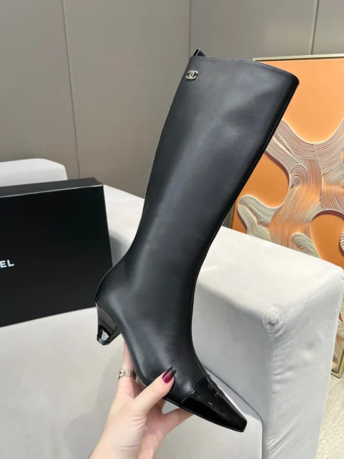 Chanel All Black Lambskin Boots Style 0056