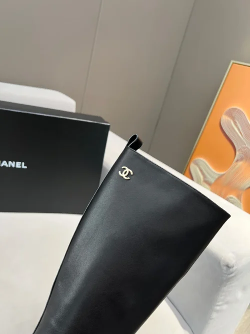 Chanel All Black Lambskin Boots Style 0056