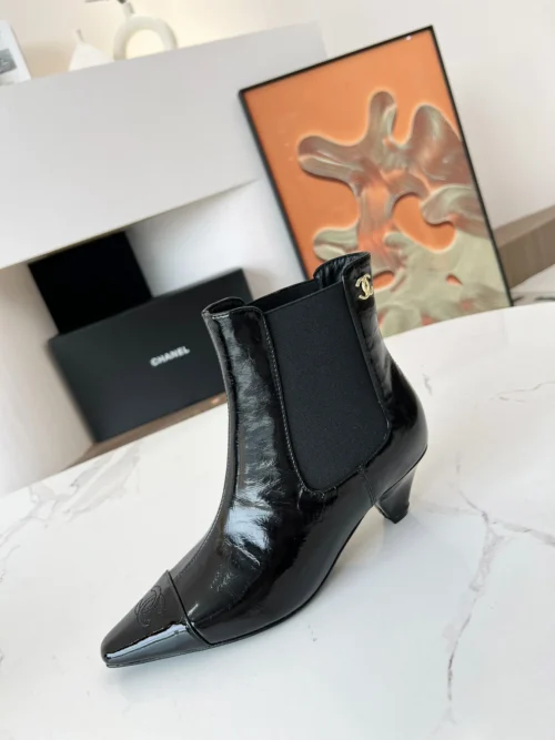 Chanel All Black Lambskin Boots Style 0210
