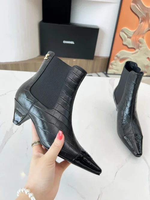 Chanel All Black Lambskin Boots Style 0212