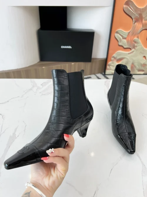 Chanel All Black Lambskin Boots Style 0212