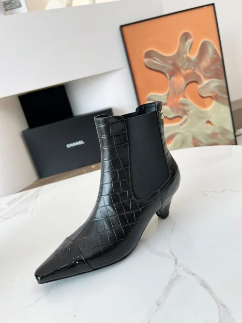 Chanel All Black Lambskin Boots Style 0212