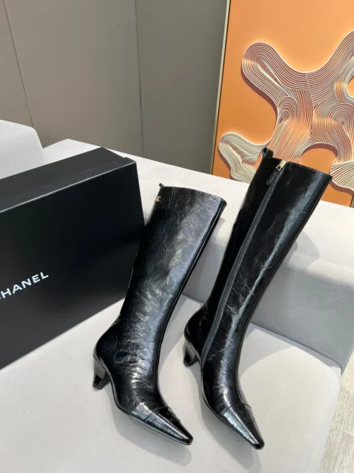 Chanel All Black Lambskin Boots Style 0220
