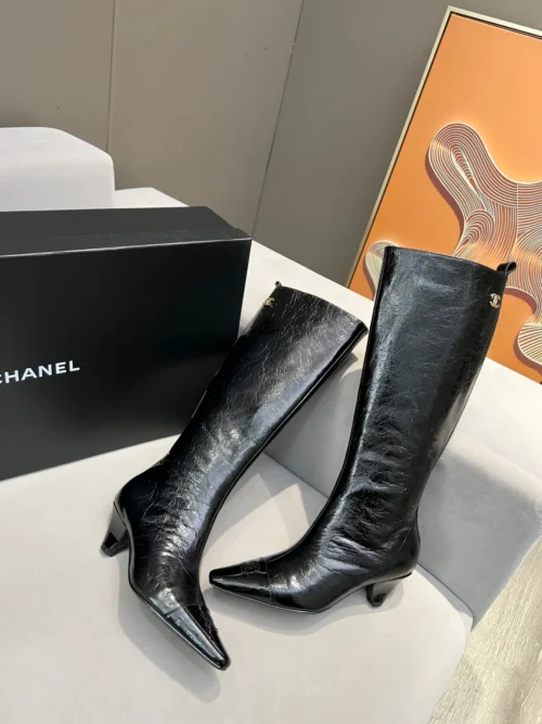 Chanel All Black Lambskin Boots Style 0220