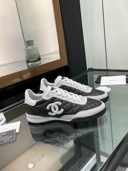 Chanel Black White Lambskin Sneakers Style 0340