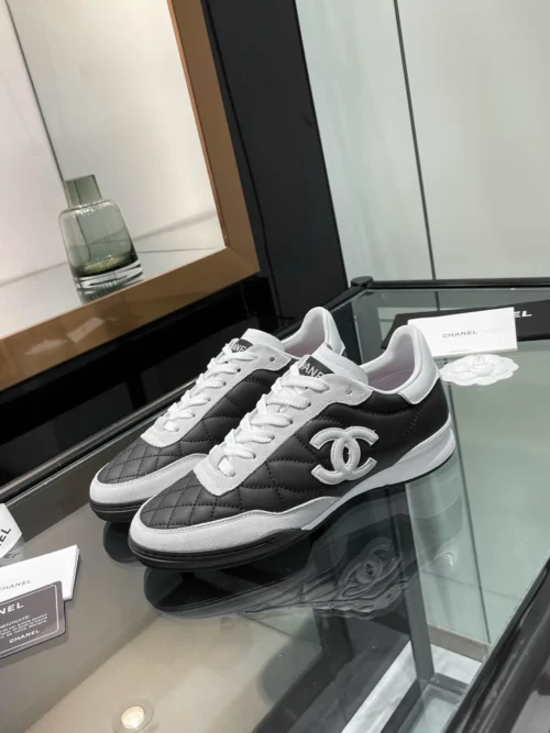 Chanel Black White Lambskin Sneakers Style 0340