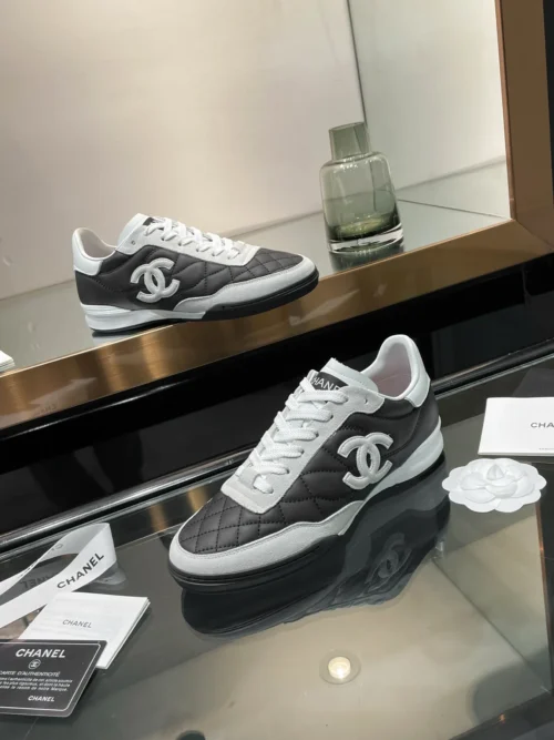 Chanel Black White Lambskin Sneakers Style 0340