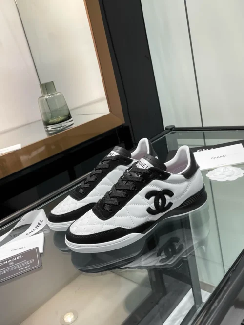 Chanel Black White Lambskin Sneakers