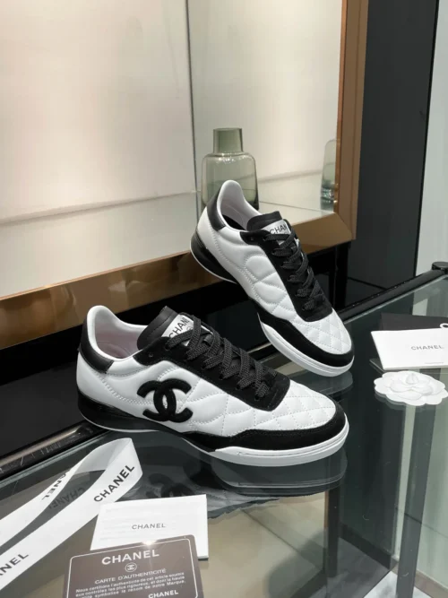Chanel Black White Lambskin Sneakers