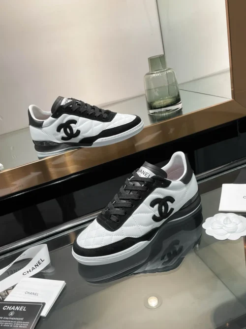 Chanel Black White Lambskin Sneakers