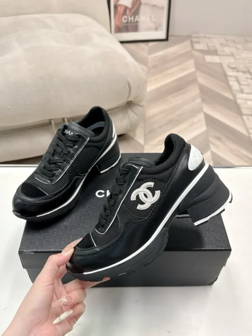 Chanel Black White Calfskin Sneakers