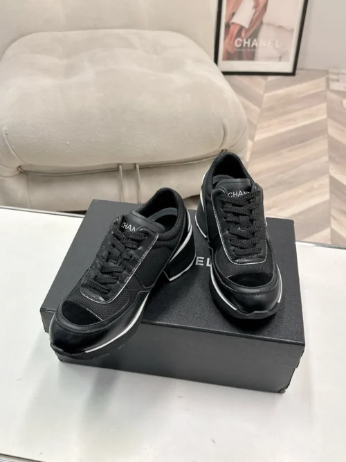 Chanel Black White Calfskin Sneakers