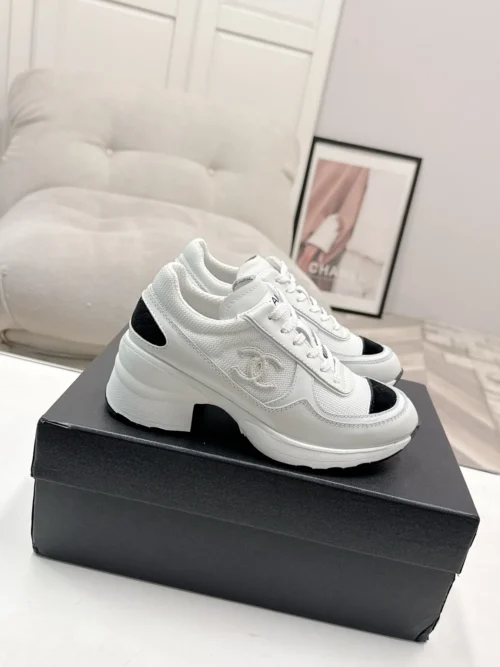 Chanel Black White Calfskin Sneakers Style 0779