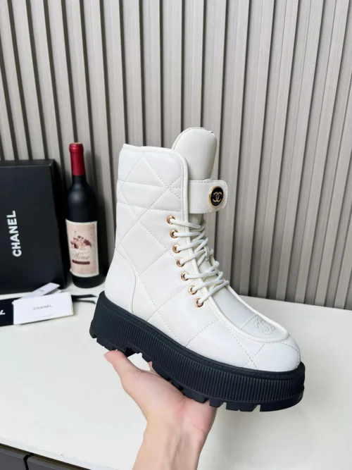 Chanel Off White Lambskin Boots Style 0815
