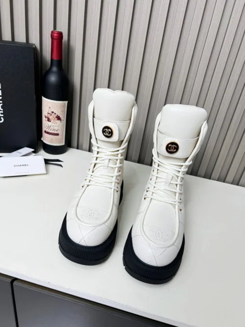 Chanel Off White Lambskin Boots Style 0815