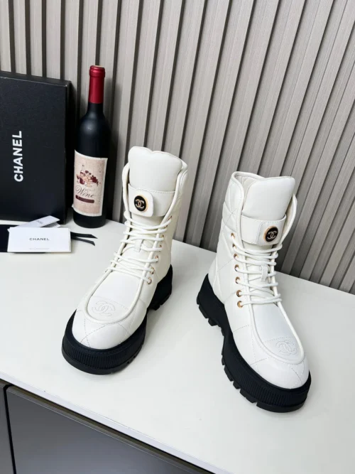 Chanel Off White Lambskin Boots Style 0815