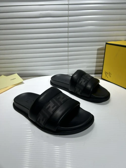 Fendi Black Leather Slides