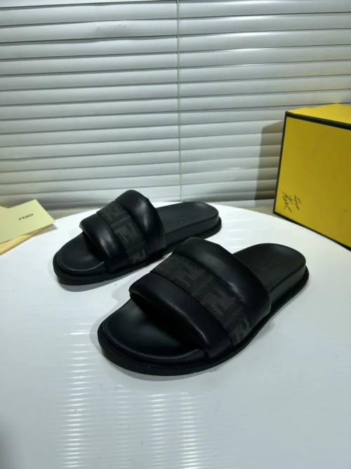 Fendi Black Leather Slides