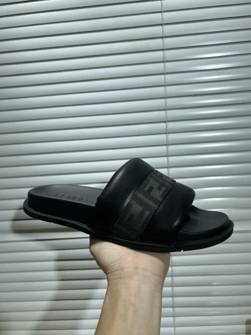 Fendi Black Leather Slides