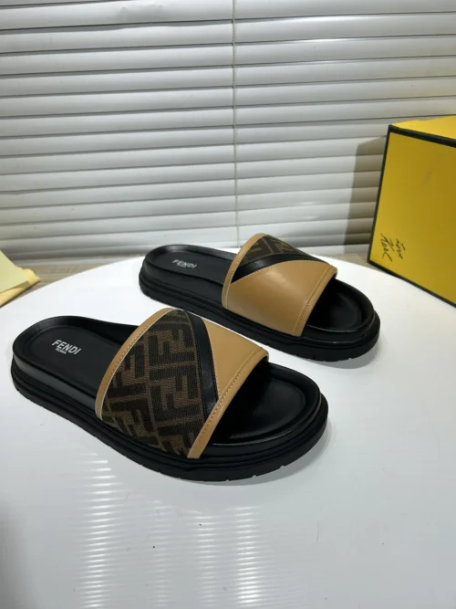 Fendi Black Leather Slides Style 0053