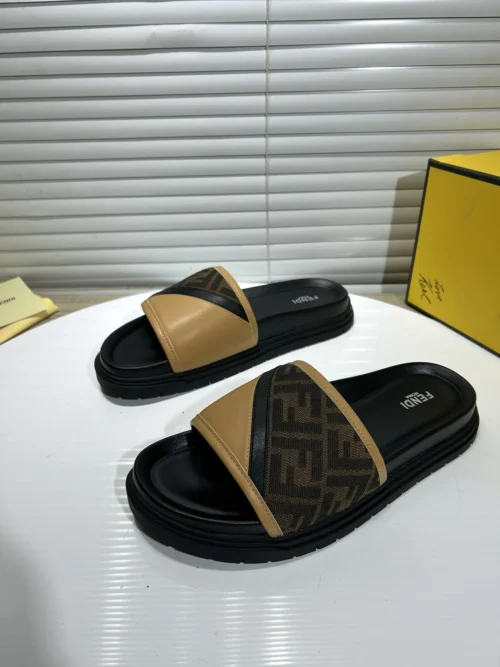 Fendi Black Leather Slides Style 0053