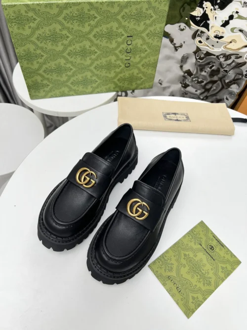 Gucci Black Lambskin Loafers Style 0105