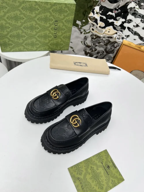 Gucci Black Lambskin Loafers Style 0106