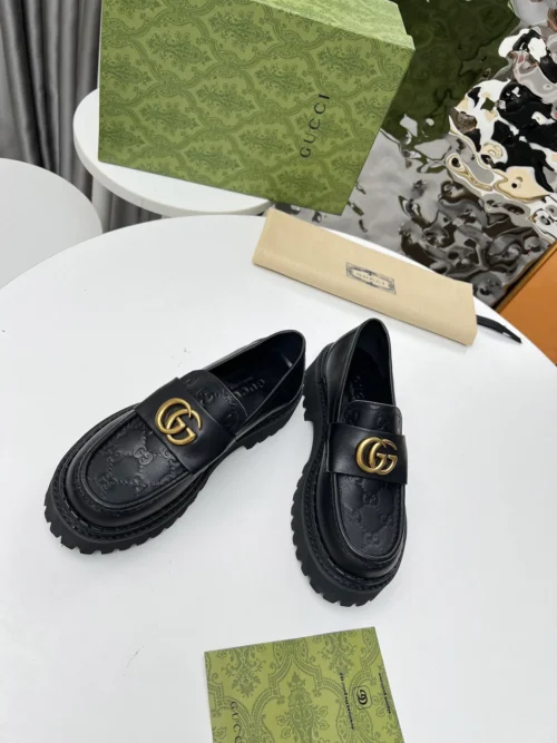 Gucci Black Lambskin Loafers Style 0106