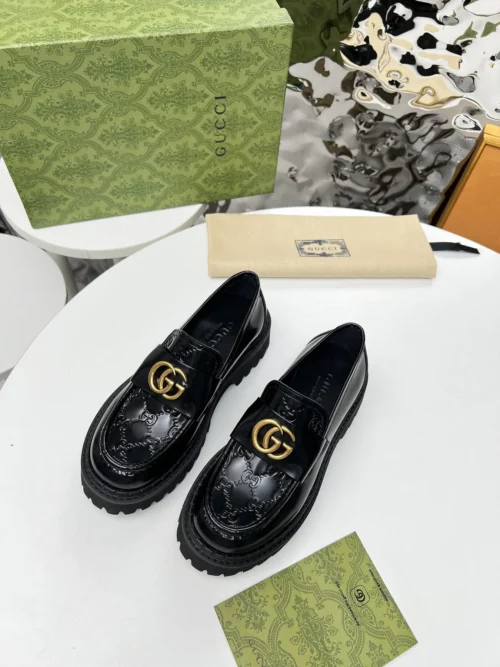 Gucci Black Lambskin Loafers Style 0107
