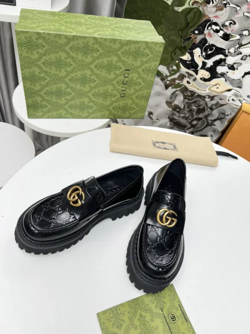 Gucci Black Lambskin Loafers Style 0107