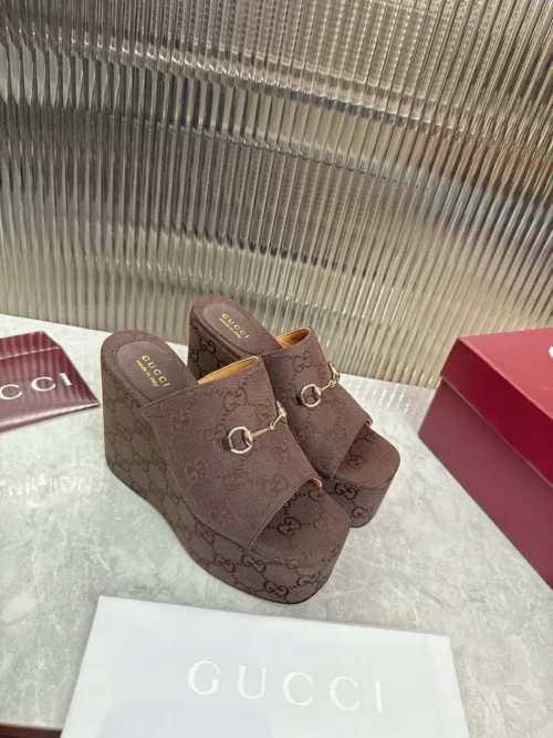 Gucci Brown Canvas Slides