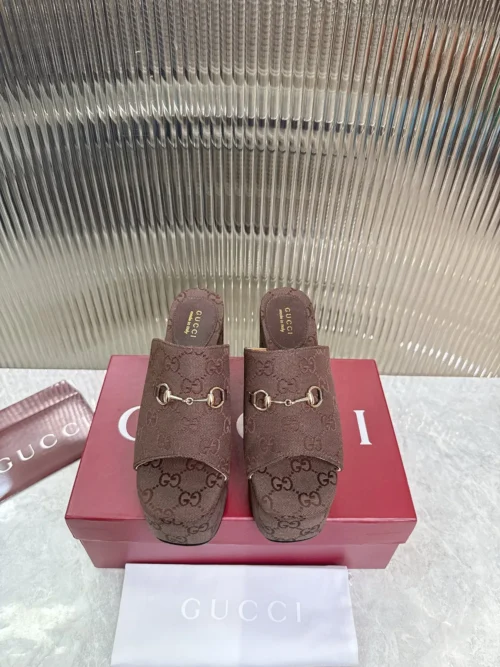 Gucci Brown Canvas Slides