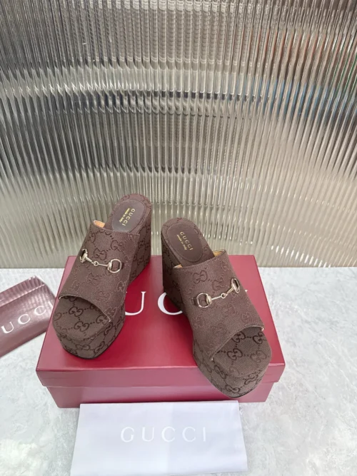 Gucci Brown Canvas Slides